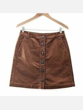 CAbi Chestnut Button-Front University Corduroy Mini Skirt